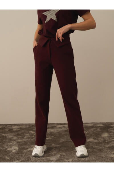 Xint Kadın Bordo Pamuk Dokulu Oversize Sweat Pantolon