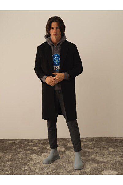 Xint Erkek Siyah Regular Fit Kaşe Kaban