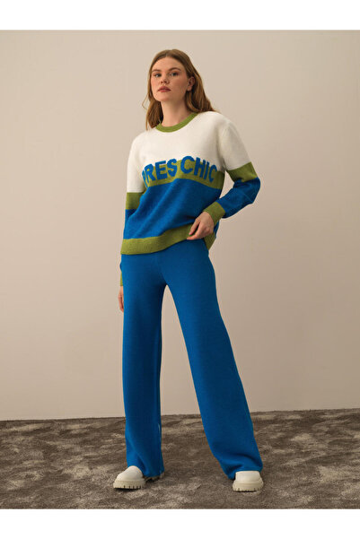Xint Kadın Mavi Regular Fit Yünlü Triko Pantolon