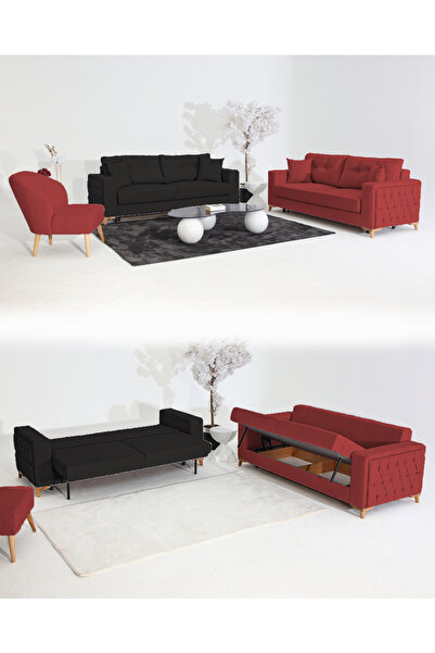 Velura Home & Living Nola Koltuk Takımı 3+3+1 & Bazalı Yataklı Koltuk & Kanep...