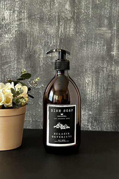 KHAKMA Modern Amber Cam Bulaşık Deterjanı Şisesi 500 ml Sıvı Deterjan Sabunluk Dish Soap Siyah Tdsqbos