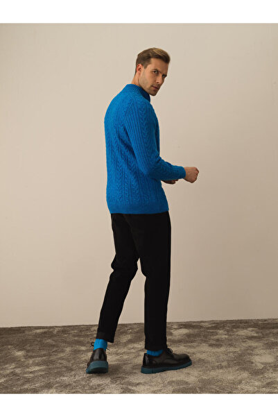 Xint Erkek Mavi Regular Fit Örgülü Hırka