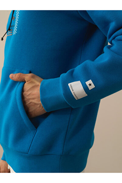 Xint Erkek Mavi Pamuk Dokulu Regular Fit Sweatshirt