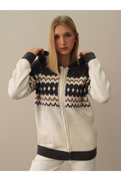 Xint Kadın Gri Fermuarlı Oversize Hırka