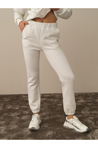 Xint Kadın Kırık Beyaz Pamuk Dokulu Regular Fit Sweat Pantolon