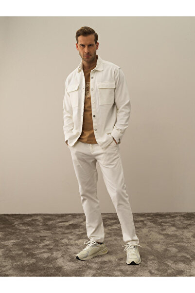 Xint Erkek Ekru Regular Fit Kadife Gömlek Ceket