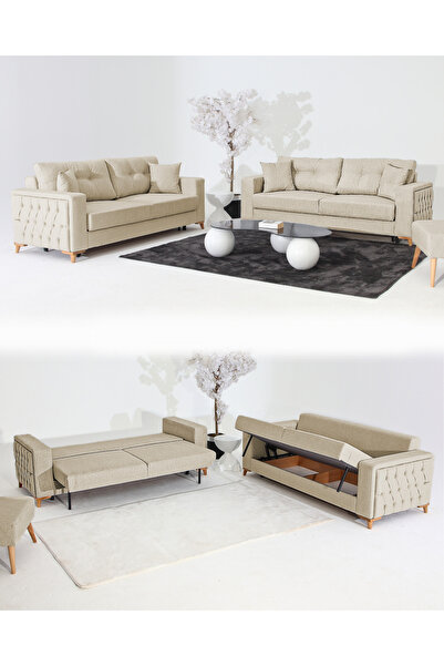 Velura Home & Living Nola Koltuk Takımı 3+3+3 & Bazalı Yataklı Koltuk & Kanep...