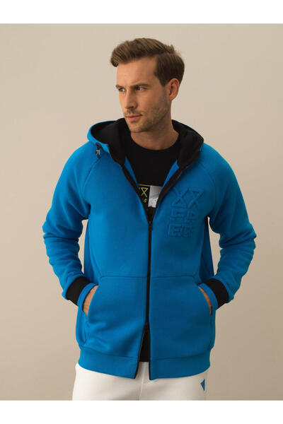 Xint Erkek Mavi Pamuk Dokulu Regular Fit Sweatmont