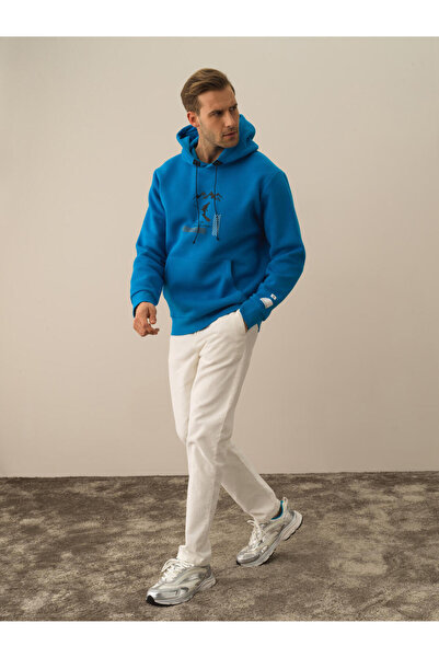 Xint Erkek Mavi Pamuk Dokulu Regular Fit Sweatshirt