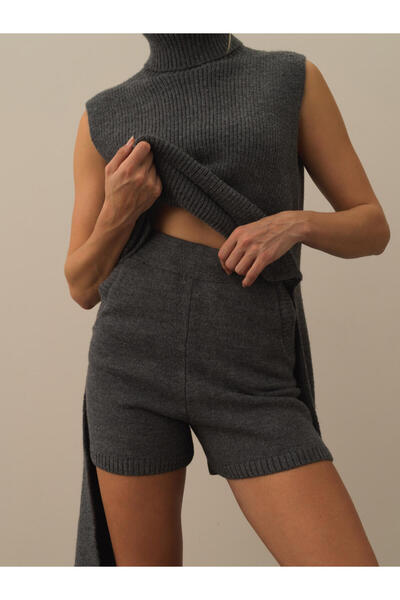 Xint Kadın Kgri Yüksel Bel Regular Fit Yün Triko Şort