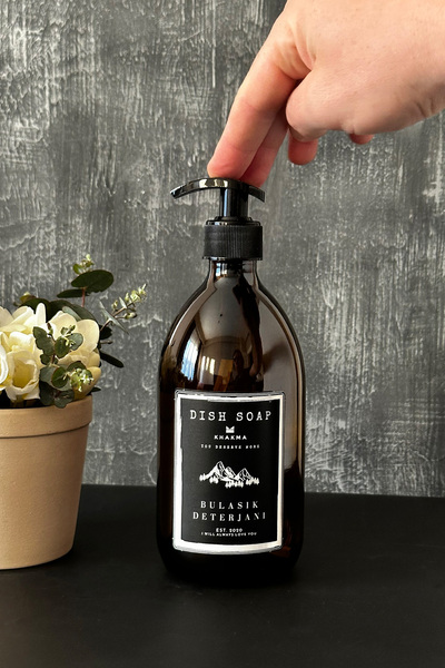 KHAKMA Modern Amber Cam Bulaşık Deterjanı Şisesi 500 ml Sıvı Deterjan Sabunluk Dish Soap Siyah Tdsqbos