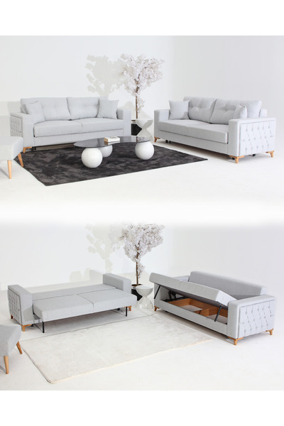 Velura Home & Living Nola Koltuk Takımı 3+3 & Bazalı Yataklı Koltuk & Kanepe ...
