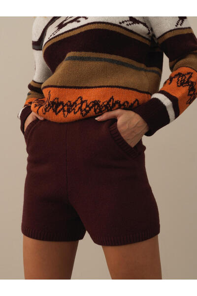 Xint Kadın Bordo Regular Fit Yünlü Triko Şort