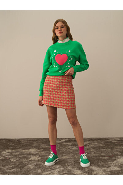 Xint Kadın Pembe Işıltılı Lurex Detaylı Regular Fit Etek