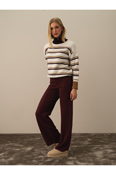 Xint Kadın Bordo Regular Fit Yünlü Triko Pantolon