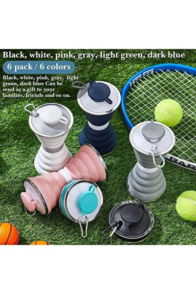 fulina 6 Pcs Water Bottles,500ml Silicone Foldable Water Bottles,with D Ring,for Hiking Running Sport Gym