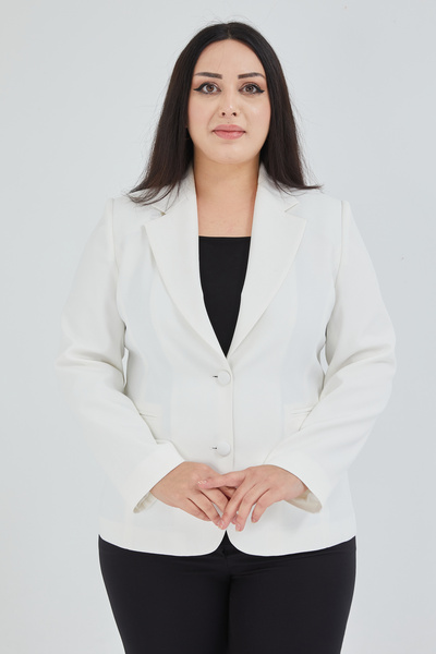 Fagi Women's Large Size Buttoned Classic White Jacket
