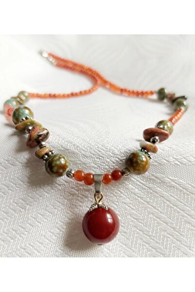 DEVİ fashion Akik Doğal Taş Özel Tasarım Kolye 47 Cm