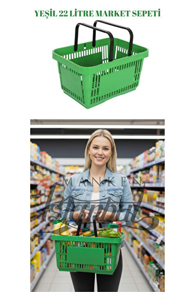 Genel Markalar 5 Lİ PAKET 22 LT Çift Saplı Plastik Alışveriş Market El Sepeti