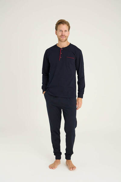 KLY Ανδρικό σετ πιτζάμες με μακρυμάνικο γιακά Midi