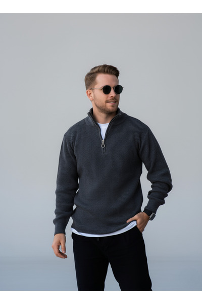 Alex Rosen سترة تريكو مدخنة نصف سحاب سميكة