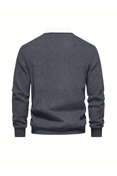 GHASSY CO. Ghassy Co. Erkek Retro Renk Bloklu Pamuklu Gömlek Yaka Sweatshirt