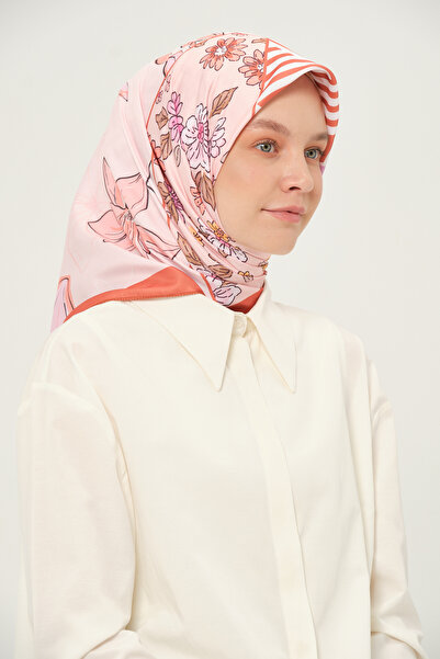 Madame Polo Eșarfă Twil cu model 90x90 Cm Țesătură anti-alunecare Roz praf