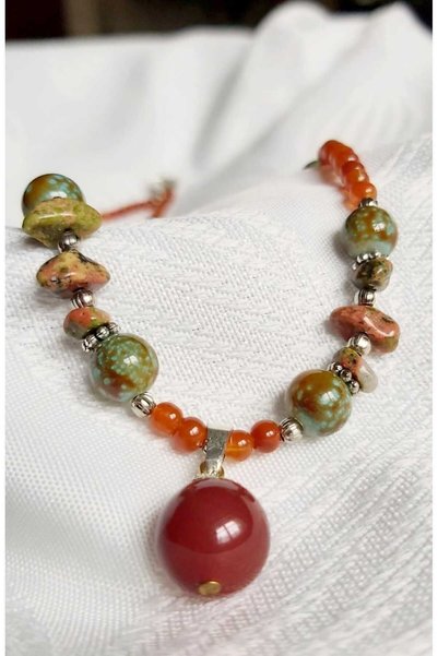 DEVİ fashion Agate Natural Stone Special Design Necklace 47 Cm