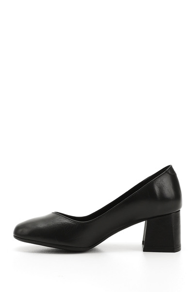 GÖNDERİ(R) Women/Girls Black Blunt Toe Medium Thick Heeled Genuine Leather Shoes