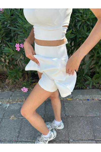 Cherry Lane Cherrylane Premium Scuba Fabric White Skirt with Shorts – Gold Logo Detail