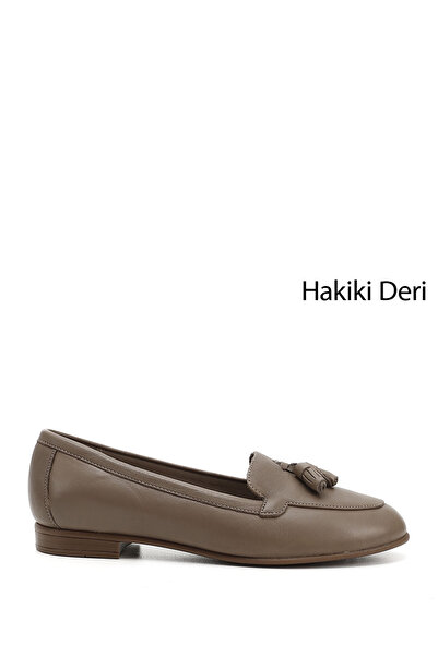 GÖNDERİ(R) Women / Girls Mink Antique Tasseled Genuine Leather Ballerinas