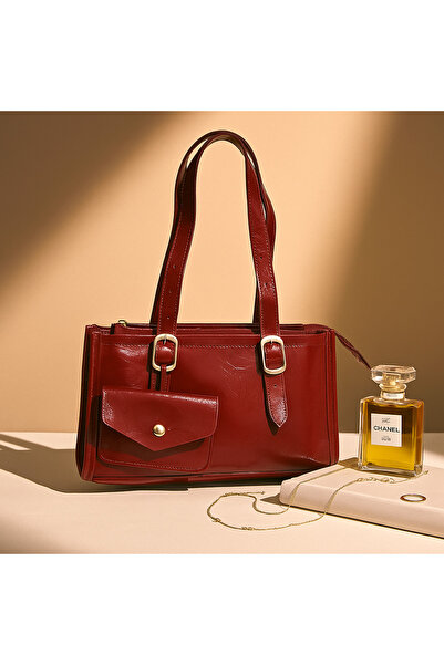 Aura Collection Online Ruby Textured Faux Leather Claret Red Shoulder Bag