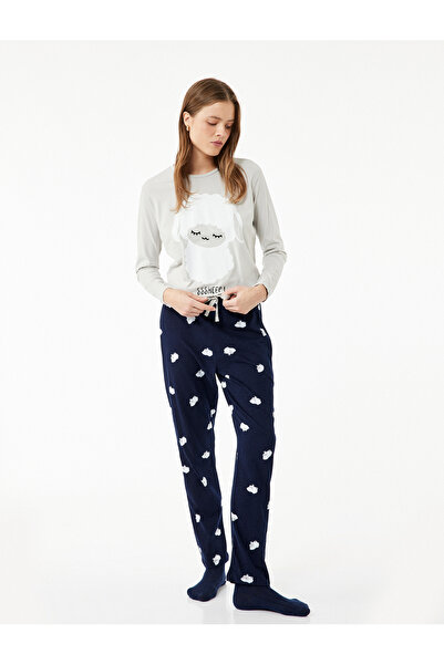 Koton Cotton Lamb Printed Long Sleeve Pajamas Set