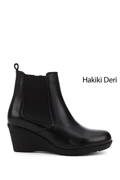 GÖNDERİ(R) Women/Girls Black Zippered Wedge Heeled Genuine Leather Chelsea Boots