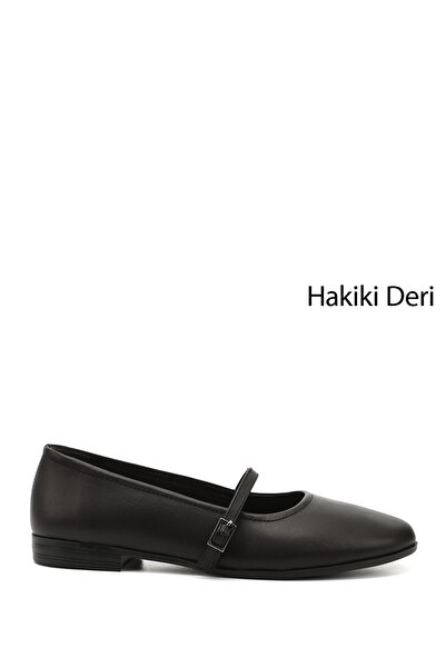 GÖNDERİ(R) Women/Girls Black Mary Jane Genuine Leather Ballerinas