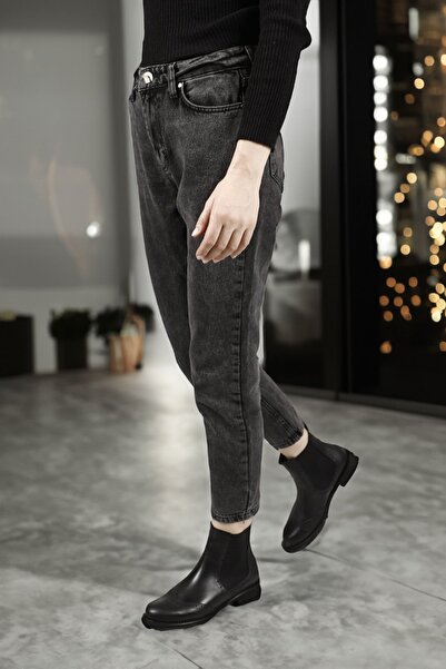 GÖNDERİ(R) Kadın / Kız Siyah Kauçuk Taban Hakiki Deri Chelsea Bot