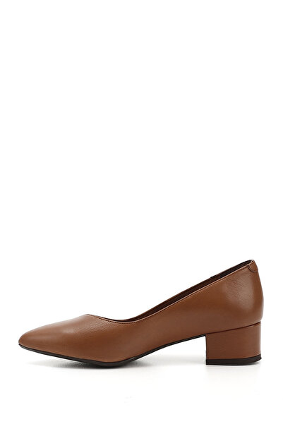 GÖNDERİ(R) Taba Antique Gön valódi bőr hegyes orrú rövid, vastag sarkú női cipő 25172