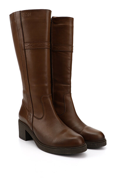 GÖNDERİ(R) Női/lányos barna antik cipzáras vastag sarkú valódi bőr csizma