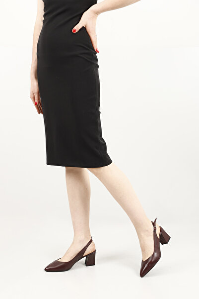 GÖNDERİ(R) Women's Burgundy Antique Thick Heeled Open Back Genuine Leather Shoes