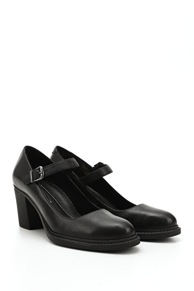 GÖNDERİ(R) Women's Black Thick Heeled Mary Jane Genuine Leather Shoes