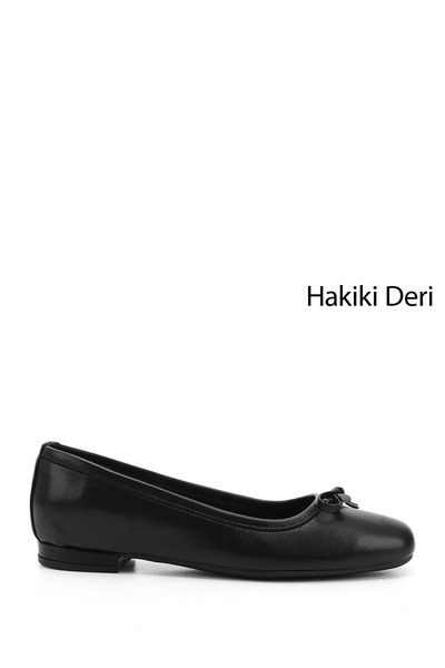 GÖNDERİ(R) Women / Girls Black Bow Genuine Leather Ballerinas