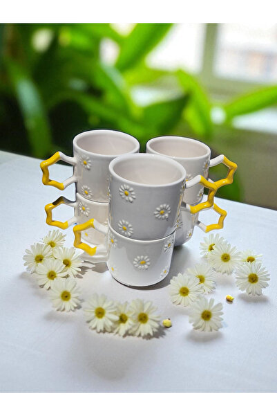 Simge Seramik 6 قطع من الأكواب المصنوعة يدويًا من السيراميك الطبيعي بنمط البا...