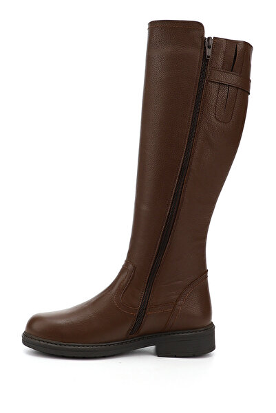 GÖNDERİ(R) Kadın Kahve Floter Fermuarlı Kauçuk Taban Hakiki Deri Çizme