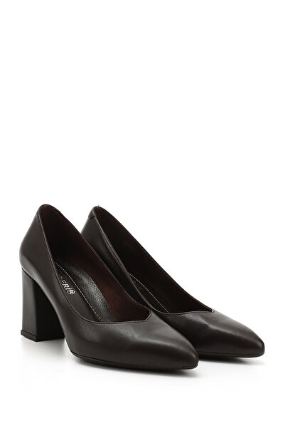 GÖNDERİ(R) Kadın / Kız Kahve Antik Sivri Burun Yüksek Kalın Topuklu Hakiki Deri Ayakkabı