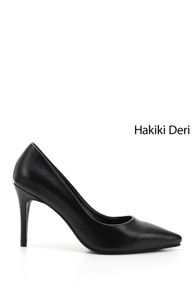 GÖNDERİ(R) Women's Black Platinum Pointed Toe Thin Heeled Genuine Leather Stiletto