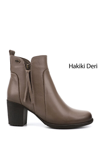 GÖNDERİ(R) Kadın / Kız Vizon Floter Fermuarlı Kalın Topuklu Hakiki Deri Bot