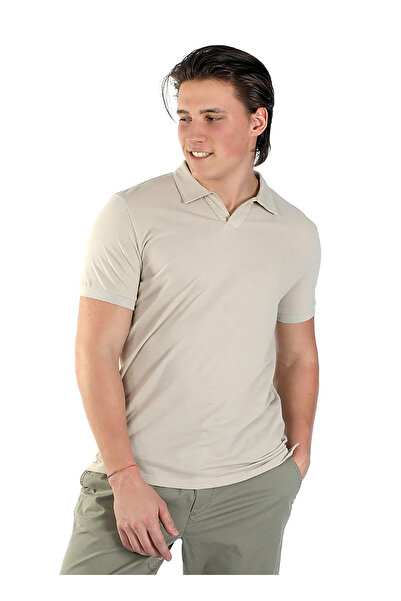 Lee Cooper Μπεζ ανδρικό μπλουζάκι πόλο 242 LCM 242030 POXLA BEIGE