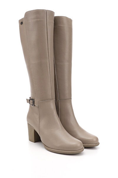 GÖNDERİ(R) Women/Girls Beige Zippered Thick Heeled Genuine Leather Boots