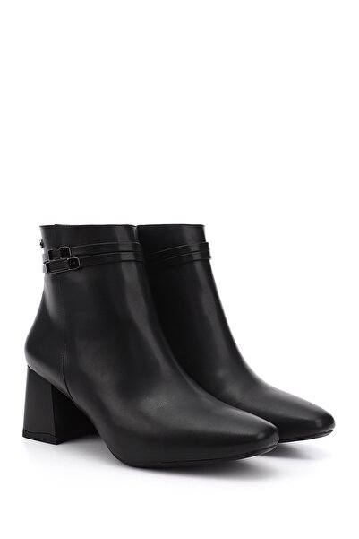 GÖNDERİ(R) Women's Black Zippered Blunt Toe Thick Heeled Boots