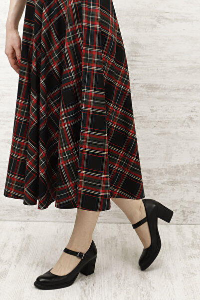 GÖNDERİ(R) Women's Black Thick Heeled Mary Jane Genuine Leather Shoes